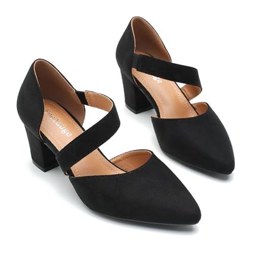 Enelauge Women's Closed Toe Pumps Strappy Chunky Heels Pointed Toe Low Block Heels Comfortable Dress Wedding Bride Prom Shoes3