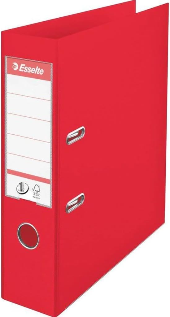 Esselte, A4 Lever Arch File, 75 mm Spine, 500 Sheets Capacity, PP, Plastic Cover, No. 1 Mechanism, Files & Folders, Red, 5 Pack, 162530