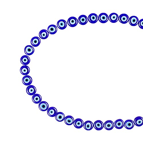 NBEADS 10mm Lampwork Evil Eye Beads, Glass Turkish Blue Evil Eye Spacer Beads Flat Round Handmade Beads DIY Crafts Evil Eye Charms for Bracelets Necklace Jewelry Making, About 38pcs