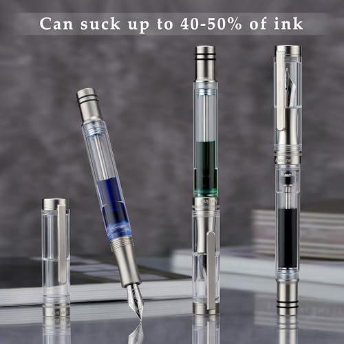 Asvine V200 Stylo-plume en titane avec remplissage sous vide, pointe moyenne en iridium transparent et acrylique lisse – vue 2