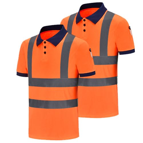 AK A-KSAFETY Hi Vis Polo Shirts, 2-Pack, Orange, L