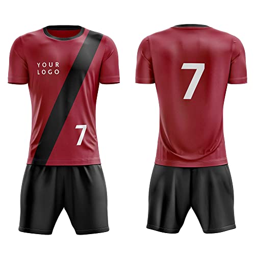 Lot of 15 Soccer Uniform Kits (Jersey-Shorts) WB175. Custom Made for You (Main Color Maroon, Select Sizes Via Email)