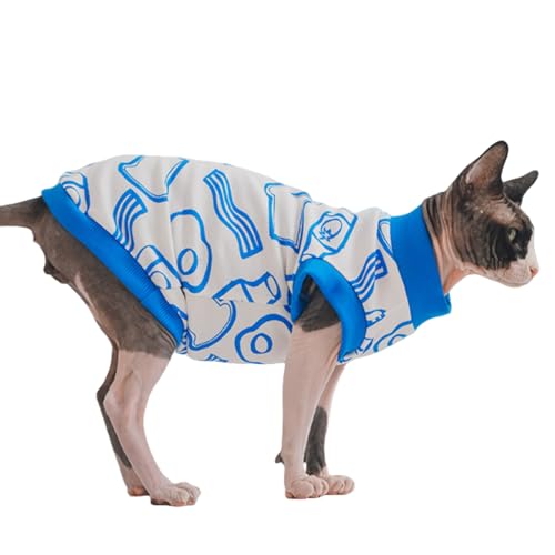 Sphynx Hairless Cat Summer Cotton T-Shirts Cat Vest Pet Clothes, Round Collar Vest Kitten Shirts Sleeveless, Cats & Small Dogs Apparel (Breakfast, M (5.5-7 lbs)) - Thumbnail 2