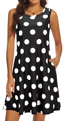 Image of Summer Dresses for Women 2026 Casual Sundresses Beach Cover Ups Sleeveless Tshirt Swing Dress with Pockets