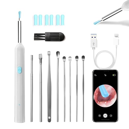Otoscopio 3.5mm, 1080P Camara Limpiador de Oidos Cera, WIFI Ear Cleaner IP67 Impermeable de 6 Silicona Suave y 6 LED Kit + 7 Herramientas Profesionales para iOS Android, Adecuado para Adultos Niños