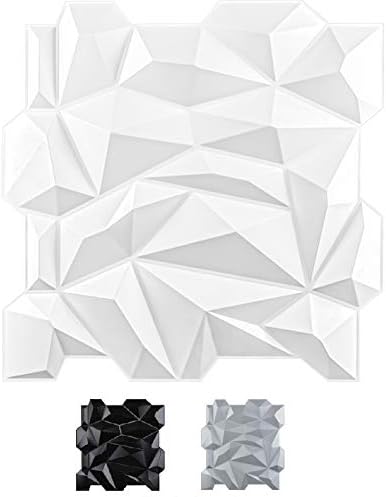 Art3d PVC 3D Diamond Wall Panel Jagged Matching-Matt White, for Residential and Commercial Interior Decor 47*47cm(12 Pack)