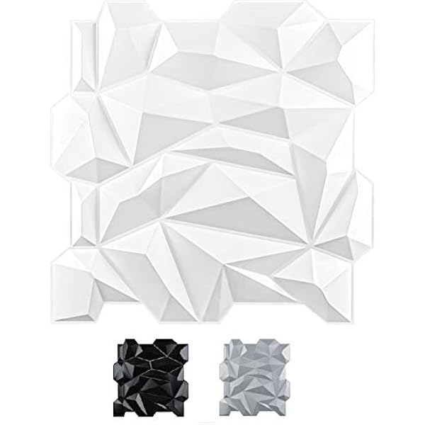 Art3d Panel de pared de PVC 3D con diamantes a juego, blanco mate, para decoración interior residencial y comercial