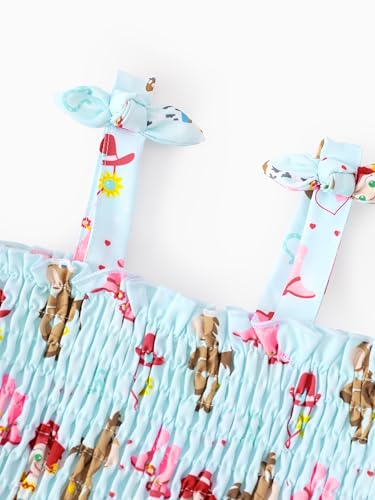 Image of Disney Princess Frozen Elsa Minnie Stitch Toddler Girl Dress Bow Tie Straps Smocked Summer Outfit Birthday Party Clothes 2-9Y