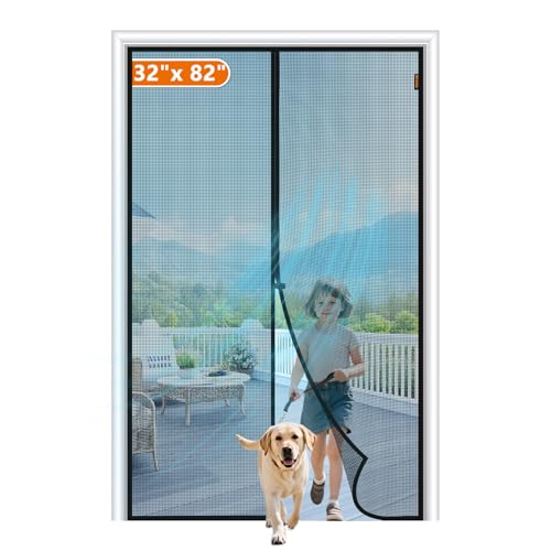 Image of MAGZO Magnetic Screen Door Fits Door Size 32 inchx 82 inch, Hands-Free Mesh Black