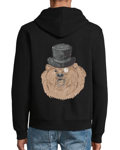 Sweat à capuche noir zippé homme veste coton Snob Bear Monocle Art