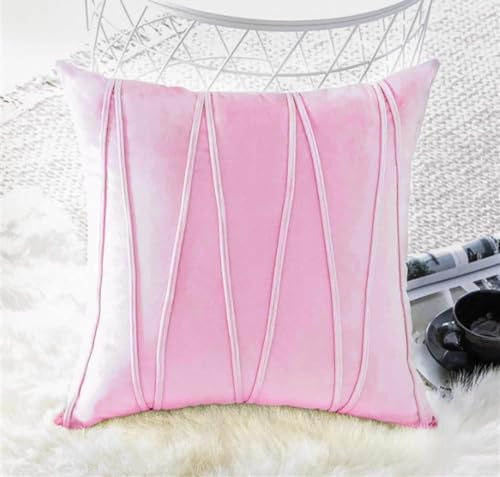 Image of Khooti Velvet Striped Cushion Cover Pack of 1-38 inchX38 inch /97X97 Cm | Baby Pink | Soft Pillow Covers Cushion Case for Sofa Bedroom Living Room Chair Car, Cushion Cover with Zig Zag Pattern