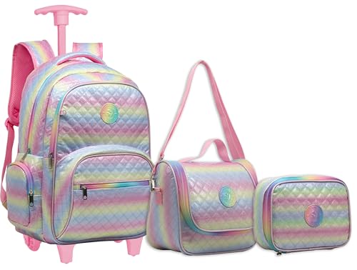 Kit Mochila Escolar Feminina Tie Dye Colorida Rodinhas G KIT8143 (CLARO)