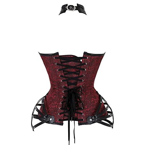 Corset Tops For Women Gothic Steampunk Steel Boned Lace-Up Waist Corsets Bustier Overbust Leather Bodice With Zipper #TOP2