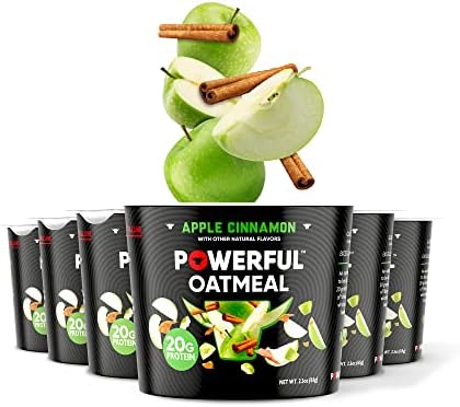 Powerful Nutrition Instant Protein Oatmeal Cups, Apple Cinnamon, 6 Pack, 20g of Protein, 4g of Fiber, Kosher, Natural Ingredients, Power Up Your Day with an Instant Breakfast