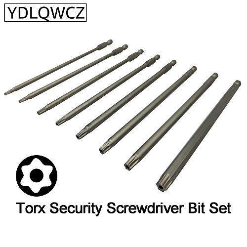Ydlqwcz Long Torx Security Screwdriver Bit Sets 6 Inch Length T8 T10 T15 T20 T25 T27 T30 T40 S2 Steel Torx Security Head Drill Screw Driver Drill Set (8Pcs Torx Head (150Mm) #TOP1