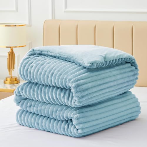 Image of BEDELITE Fleece Oversized Queen Comforter Set, Fluffy Bed Set, Grey Blue | Super Soft & Warm Bedding, Luxury Fuzzy Faux Fur Comforter for Winter, Heavy Plush Bedding, with 2 Pillowcases