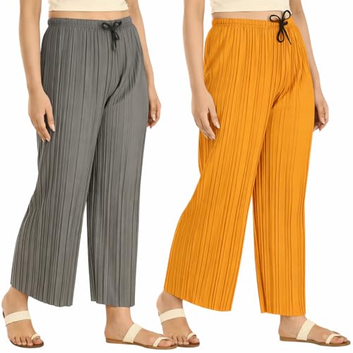 Image of Trendz Women's and Girls Cotton Blend Regular Fit Palazzo Pants | Set of 2