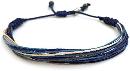 Surfer String Bracelet for Men Blue Gray White w Hematite Stones Handmade Woven Rope Adjustable Gift for Guy by RUMI SUMAQ