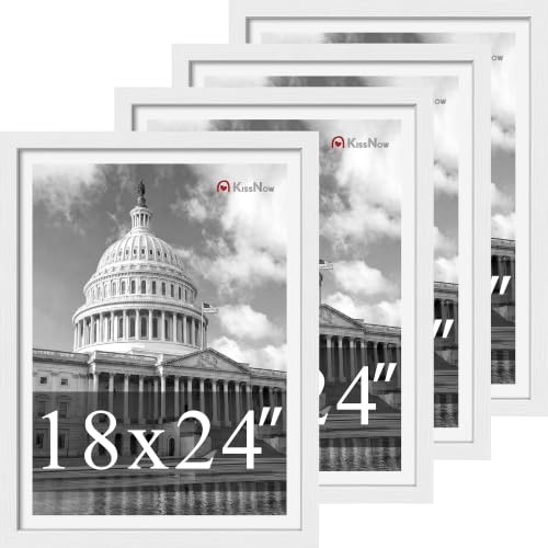 KissNow 18x24 Poster Frame 4 Pack, White Solid Wood, Gallery Wall Decor