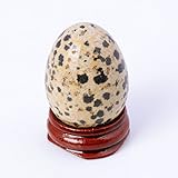 Dalmatian Jasper 4030mm Eggs with Wood Stand Stone Carved Natural Gemstone Bell Chakra Healing...