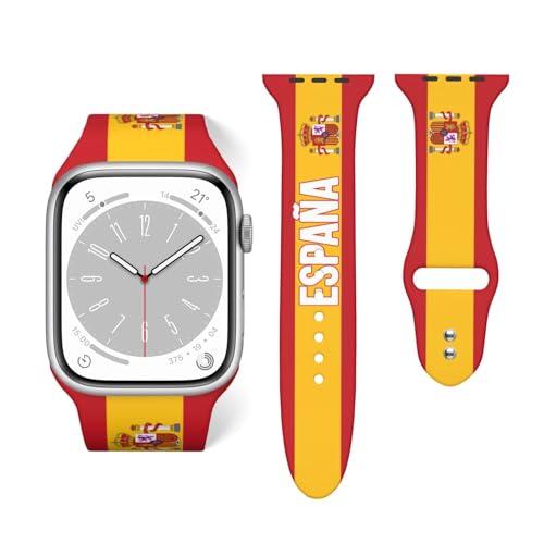 Correa de reloj de silicona con bandera de España compatible con Apple Band para iWatch Series de 42 mm y 44 mm, talla única, Silicona, No es una piedra preciosa