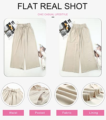 Dokotoo Fashion Womens High Waist Drawstring Wide Leg Long Pants Casual Loose Breathable Lounge Yoga Trousers For Women Ladies Beach Pants With Pockets Beige M #TOP3