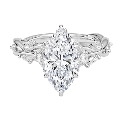 WENOOR 3 Carat White Gold Marquise Cut Moissanite Engagement Ring, Secret Garden, Nature-Inspired Wedding Ring, Solid 10K/14K/18K Gold Anniversary Promise Ring for Her