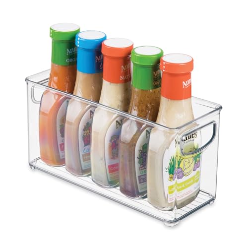 iDesign Aufbewahrungsbox für die Küche, kleiner & tiefer Küchen Organizer aus Kunststoff, offene Kühlschrankbox mit Griffen, durchsichtig