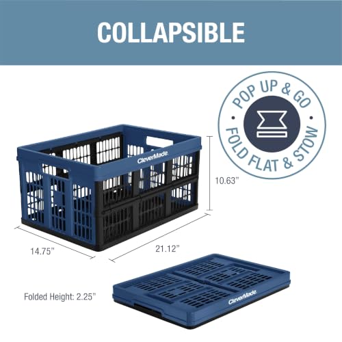 Image of CleverMade Collapsible Utility Crate (Recycled) - 45L - Ocean (3PK)