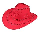  HMILYDYK Kunst-Wildleder-Hut Faschings-Accessoire Cowboyhut mit Kuhkopf Bedruckt, Unisex, GUCBHAT-NIUTOU-RED, rot