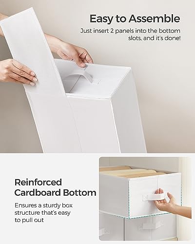 Image of SONGMICS Set of 4 Large Size Wardrobe Clothes Organizers, 6-Compartment Foldable Drawer Organizers with Handles, 16.5 x 11.8 x 6.7 Inches, for Pants, Sweaters, Jeans, Cloud White URUS009W04 | 6-Compartment Foldable Drawer Organizers with Handles, 16.5 x 11.8 x 6.7 Inches, for Pants, Sweaters, Jeans URUS009W04