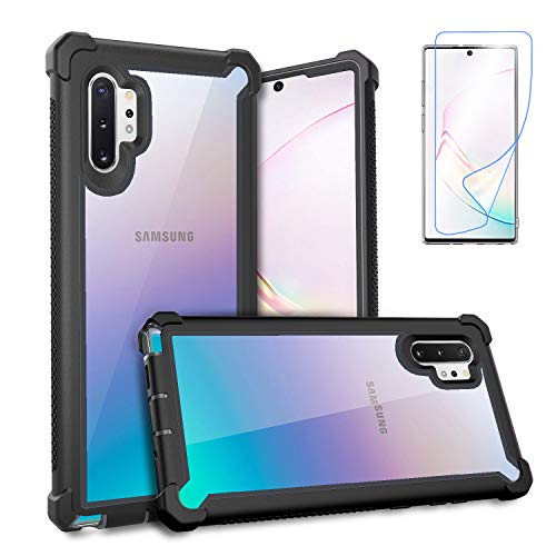 KSELF Case for Samsung Galaxy Note 10 Plus Case with Screen Protector, Full Body Protective Hybrid Dual Layer Shockproof Acrylic Back Case Cover for Galaxy Note 10 Plus 5G 6.8 inch (Black)