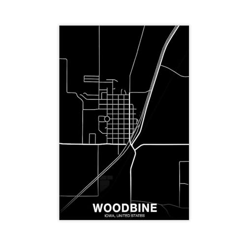 BMtyDG WOODBINE Iowa IA USA Kaart Poster Zwart Woonplaats Stad Canvas Poster Wall Art Prints Room Aesthetic Murals Bedroom And Living Decorations Unframe 24x36inch