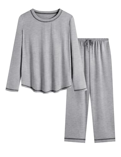 Image of KCW Womens Pajamas Sets 100% Cotton 2 Piece Lounge Set Long Sleeve Tops and Pants Soft Pjs Sleepwear with Pockets