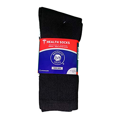 3 Pairs Of Non-Skid Diabetic Crew Socks, Non Binding Top Therapeutic Cotton Gripper Socks (Black, Size: 10-13) #TOP5