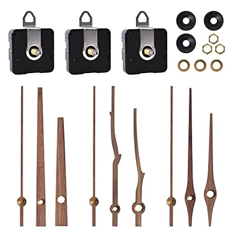 3 zestawy kwarcowego mechanizmu zegarowego i rąk, mechanizm ruchu z drewna orzecha włoskiego, 3 rodzaje, cichy mechanizm zegarowy, zestaw zapasowy do zegara ściennego 12 cali (długi trzon 20 mm)