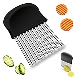 Wellenschneider Riffelmesser aus Edelstahl Pommesschneider Kartoffelschneider Zubehör Edelstahl für Gemüse Pommes Kartoffeln Butter und Obst (Schwarz)