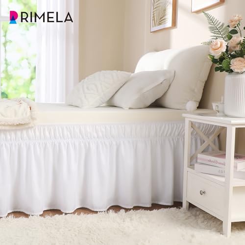 RIMELA Bettvolants Stoff Elastischer Bettrock Soft Brushed Mikrofaser Weiß Betthusse (90 x 200 x 45cm)