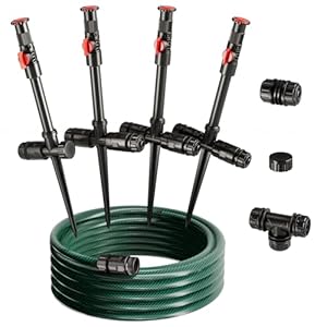 Flexible Sprinkler System, Above Ground DIY Irrigation Kit, Multi-Adjustable Lawn Sprinkler Set, Ideal for Plant and Flower Bed Watering, 50ft Garden Hose Included