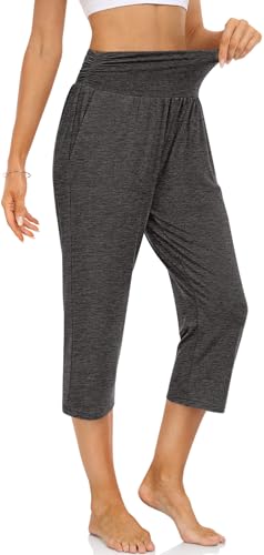 Image of UEU Women's Yoga Capri Pants Loose Soft Drawstring Workout Sweatpants | Comfortable Stretchy Fabric, Casual Lounge Pants, Side Pocket, Workout Travel Daily Wear