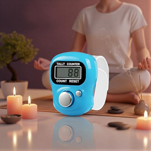Image of Sky Blue 5 Digit Naam Jap Counter|Tasbih Counter|Mini Digital Tally Counter Finger Ring|Chanting Count Machine for Meditation, Mantra Jap,Cricket Umpire|Digital Counting Device (Model No 1011)