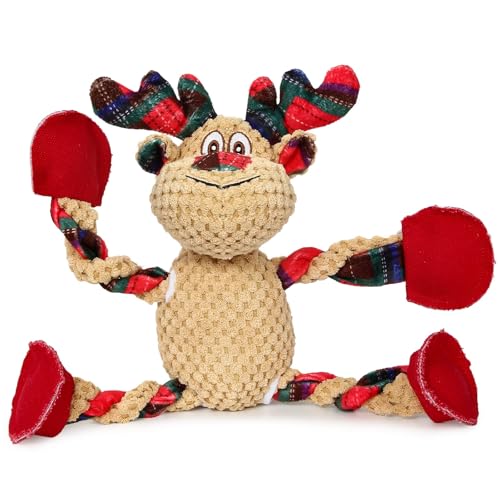 IOKHEIRA Jouet couineur de Noël en peluche pour chien à mâcher - Jouet interactif pour chiots de petite, moyenne et grande taille