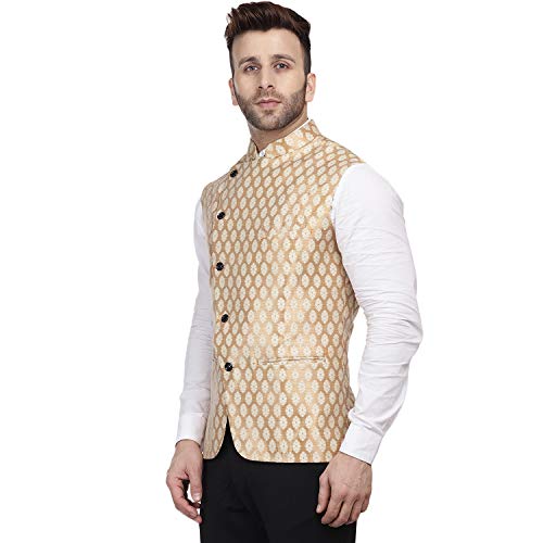Men Banarasi Printed Chinese Collar Nehru Jacket2