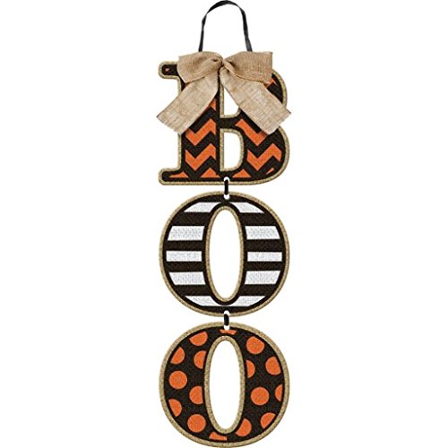 amscan 'Boo' Halloween Wall Sign - Hanging Wood Letters with Burlap Bow - 18 Inches Long
