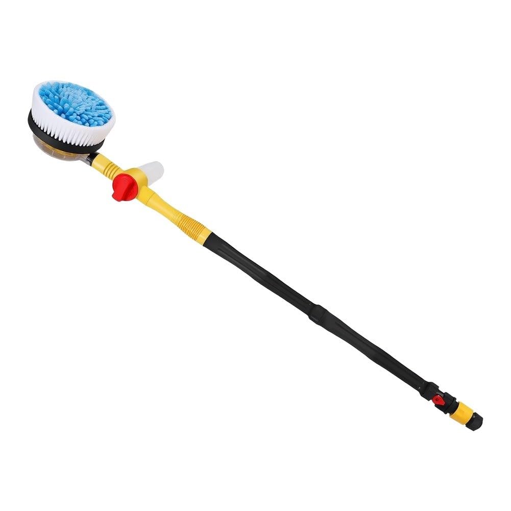 Rotierende Autowaschbürste mit 250ml Schaumspender, Auto-Rotierung durch Wasserdruck, 3 Einstellstufen, Chenille & ABS, für Gartenanschluss, Gelb