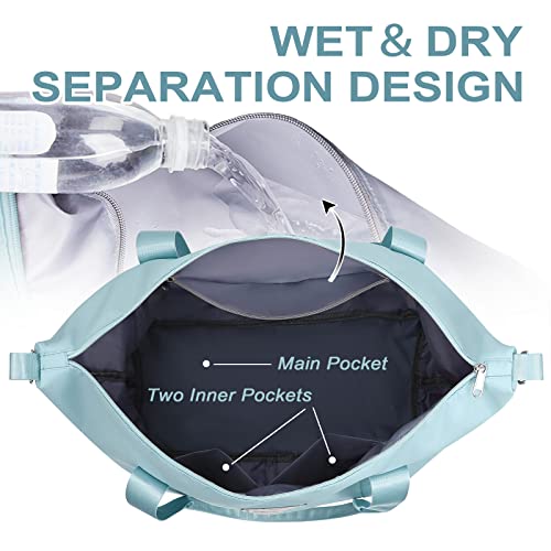 Woomada Travel Duffel Bag, Gym Bag With Wet Compartment ＆ Shoe Compartment. Overnight Bag For Women With Toiletry Bag, Carry On Duffel Bag,Sports Gym Tote Bag(Blue) #TOP2