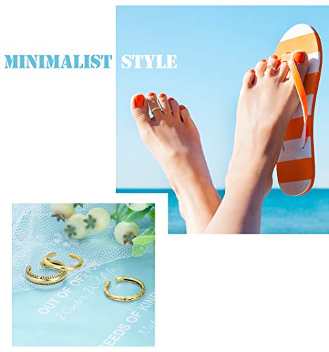 Funrun Jewelry 3 Pcs Sterling Silver Toe Rings For Women Retro Vintage Open Adjustable Band Rings Jewelry Set(Gold) #TOP1