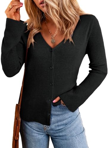 Sidefeel Womens Cardigan Sweaters V Neck Button Long Sleeve Knit Oversized Cardigans