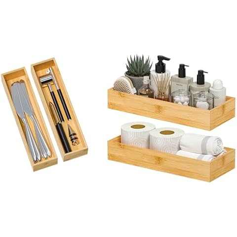12" x 3" x 2.5" Kitchen Drawer Organizer + 15" x 6" x 2.5" Bathroom Counter Organizer Tray Cover