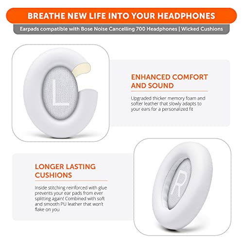Image of WC Wicked Cushions Upgraded Replacement Ear Pads for Bose 700 Noise Cancelling Headphones (NC700) - Softer PU Leather, Luxurious Memory Foam, Added Thickness, Extra Durable Ear Cushions | (White)